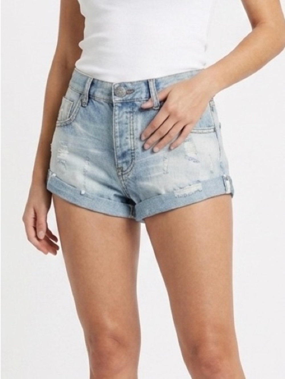 One Teaspoon Bandits Denim Shorts 28 Hendrix Blue Distressed Boho Indie Sleaze